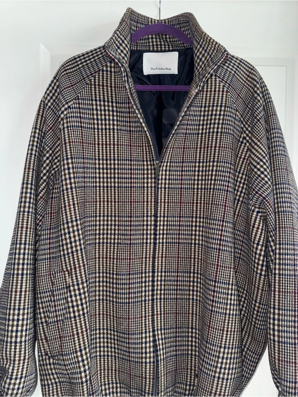 THE FRANKIE SHOP - BAXTER WOOL TRACK JACKET - BEIGE GLEN PLAID - Picture 14 of 15